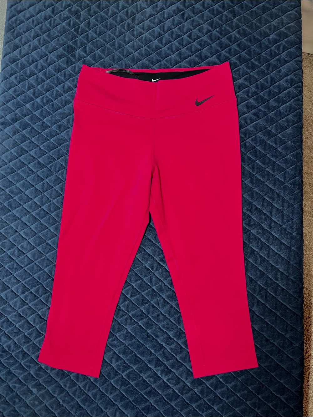 Nike Dri-Fit Pink Capri Leggings with Black Swoosh - Large - Women’s Active Wear